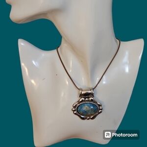 Vintage Ocean Jasper Art Noveau Castlecore Stainless Steel Pendant Rope Necklace